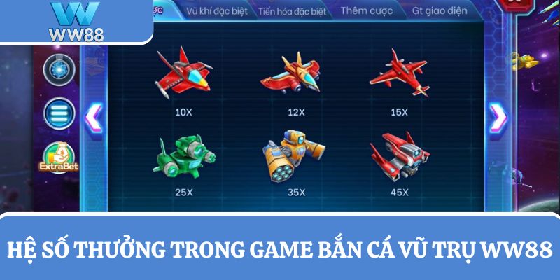 Chi tiết hệ số x thưởng trong Bắn Cá Vũ Trụ tại WW88